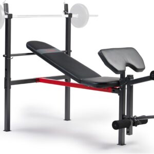 Sunny Health & Fitness Adjustable Multi-Function Incline Decline Weight Bench w/Optional Barbell Rack, Leg Developer, Preacher Curl for Full Body Workout, Chest Exercise, Strength Training, Home Gym