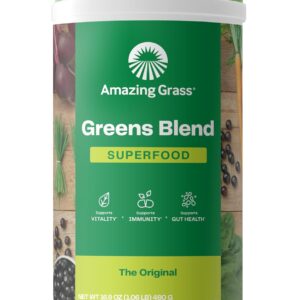 Amazing Grass Greens Superfood Powder: Greens Powder with Digestive Enzymes & Probiotics, Organic Spirulina, Chlorella, and Beet Root Powder, Original, 60 Servings