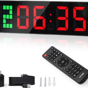 LUCORB Gym Timer, 15" Large Digital Wall Clock for Gym Interval Workout Timer with Time Progress Bar Countdown/Up Stopwatch, Remote Control for Home Gym Garage Boxing Crossfit Fitness
