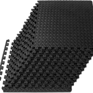 ProsourceFit Puzzle Exercise Mat ½ in, EVA Interlocking Foam Floor Tiles for Home Gym, Mat for Home Workout Equipment, Floor Padding for Kids, Blue, 24 in x 24 in x ½ in, 144 Sq Ft - 36 Tiles